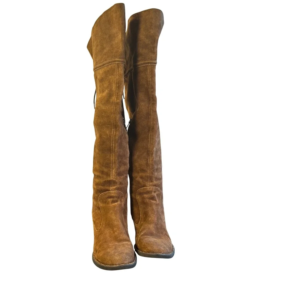 Born Brown Suede Over The Knee Riding Boots Lace Up Back Size 6.5M